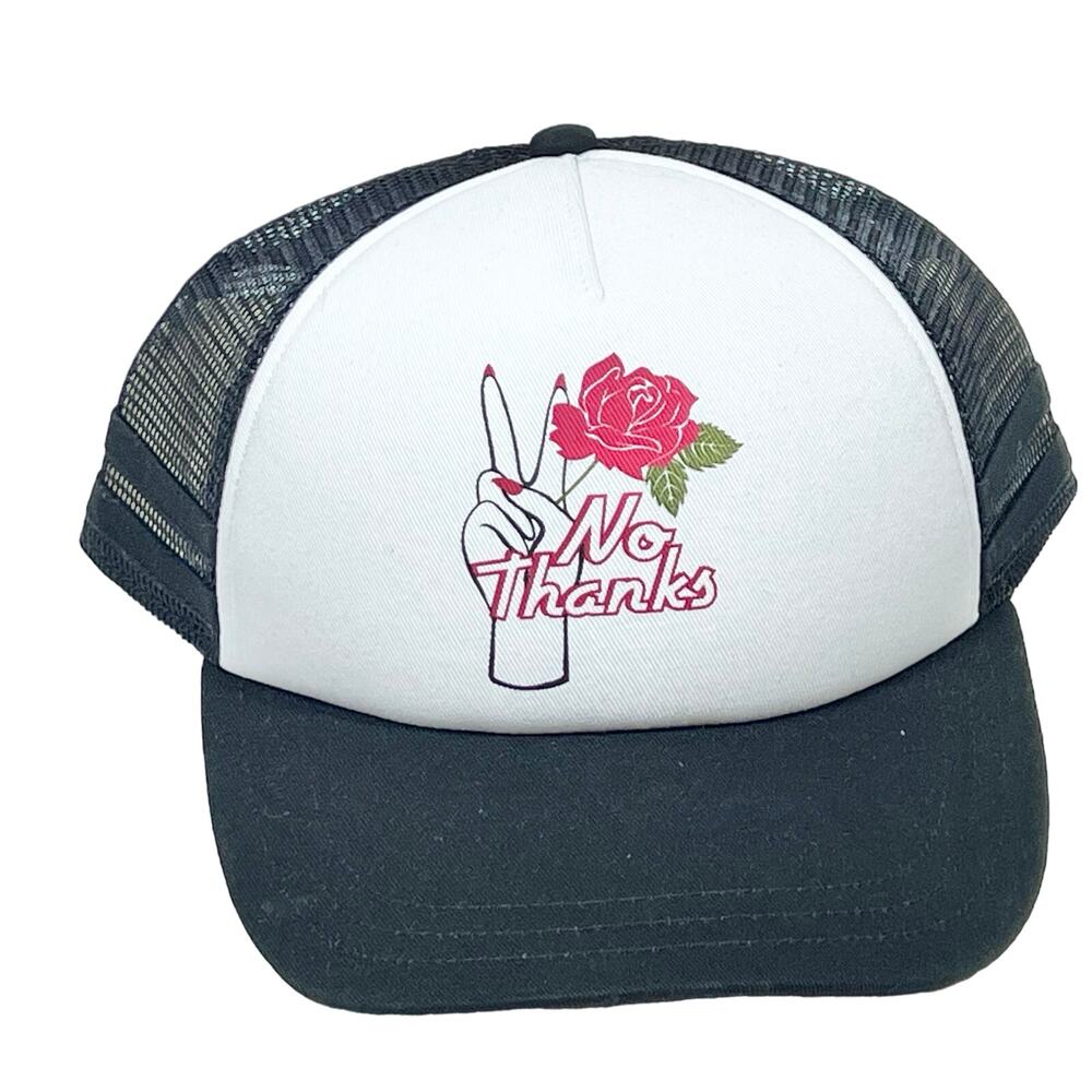 No Thanks Black and White Trucker Hat